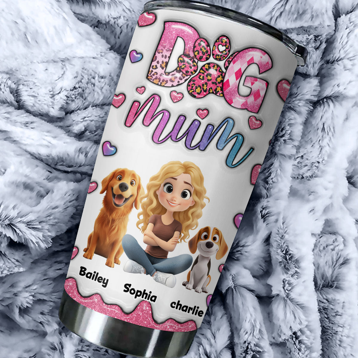 Custom Christmas Birthday Gifts For Dog Mom, Dog Lovers • Sparkle With You - Personalized 3D Inflated Effect Tumbler