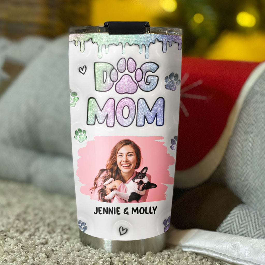 Custom Photo Mother's day Birthday Gifts For Dog Mom, Dog Lovers • Lovely Chibi Dog Mom Version Photo - Personalized 3D Inflated Effect Tumbler