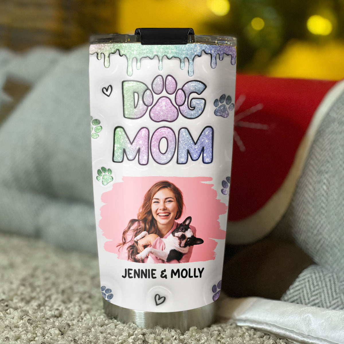 Custom Photo Mother's day Birthday Gifts For Dog Mom, Dog Lovers • Lovely Chibi Dog Mom Version Photo - Personalized 3D Inflated Effect Tumbler