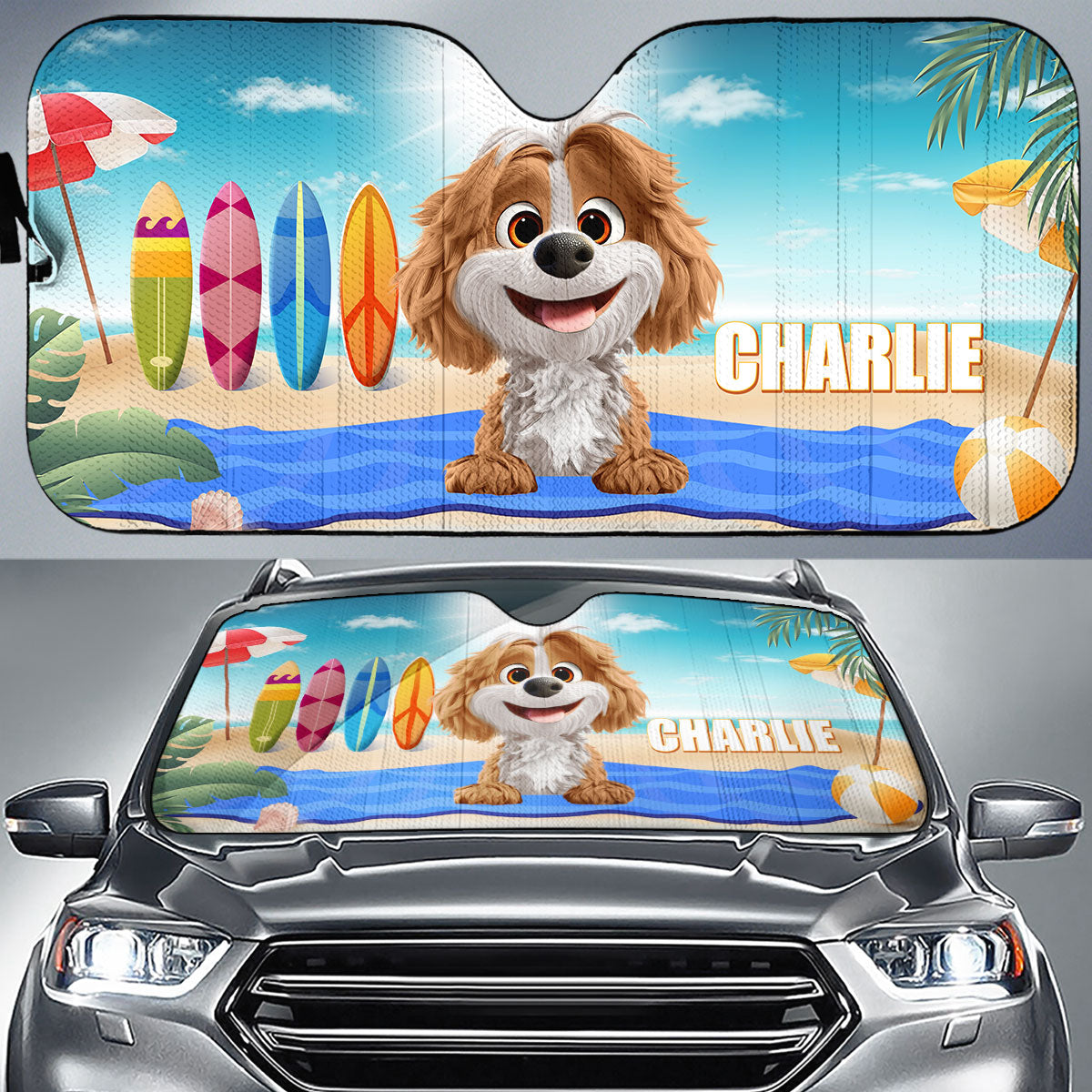 Custom Christmas Birthday Gifts Car Accessories for Dog Parents • Dog And Beach - Personalized Car Sunshade