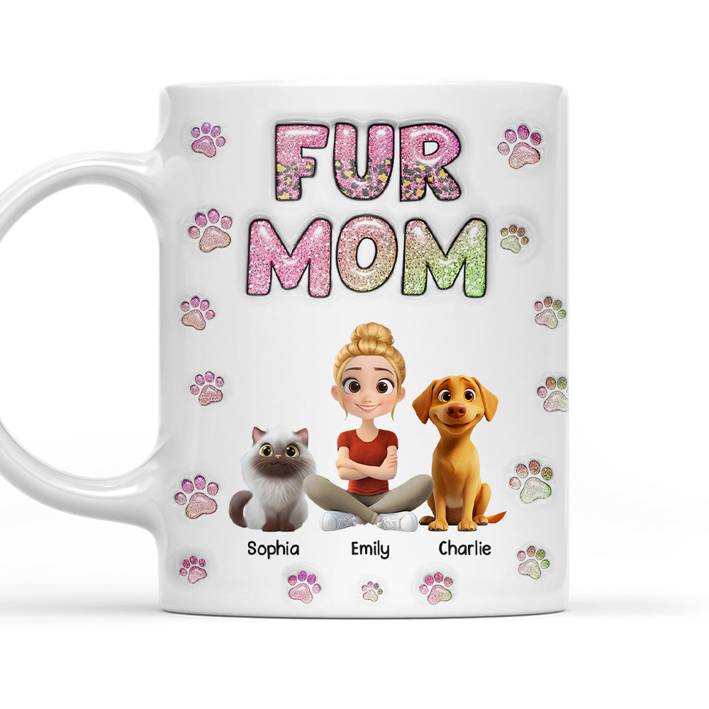 Custom Christmas Birthday Gifts For Dog Mom, Dog Lovers • Fur Mom Lovely Chibi - Personalized 3D Inflated Effect Mug