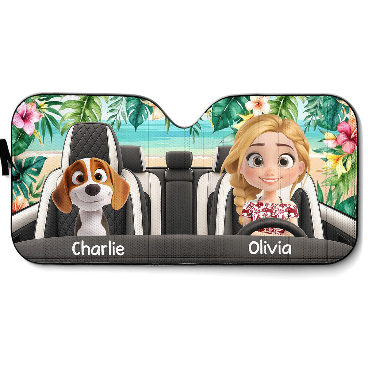Custom Christmas Birthday Gifts Car Accessories for Dog Parents • Summer With My Dog - Personalized Car Sunshade