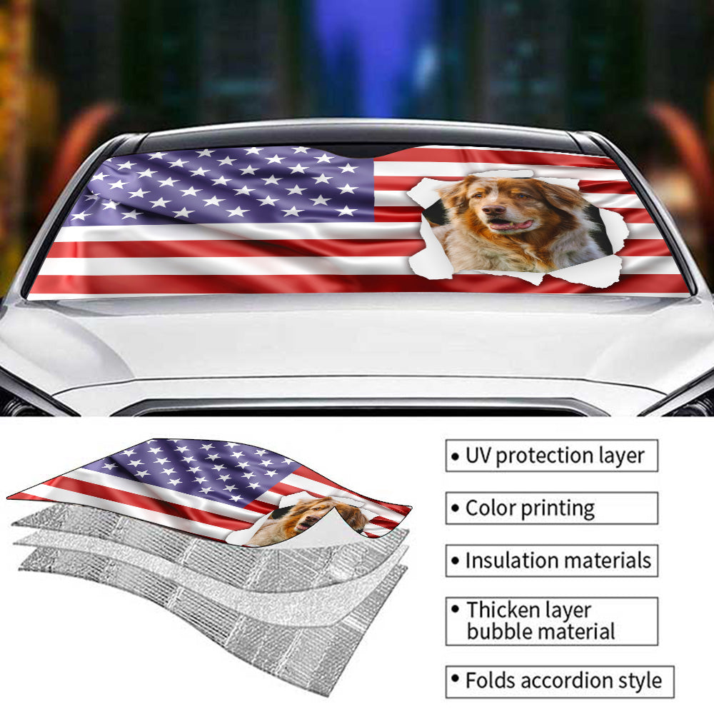 Custom Christmas Birthday Gifts Car Accessories for Dog Parents • God Bless America Upload Photo - Personalized Car Sunshade