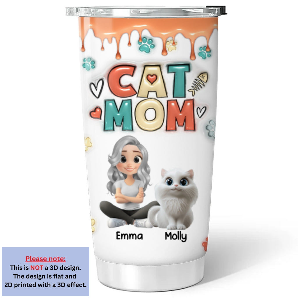 Custom Christmas Birthday Gifts For Cat Mom, Cat Lovers • Cute Mom Of Cats - Personalized 3D Inflated Effect Tumbler