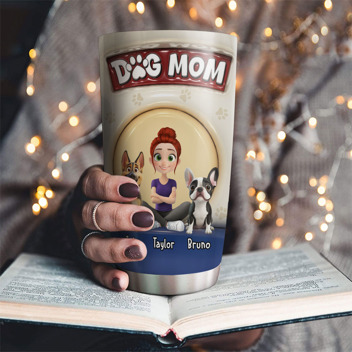 Custom Christmas Birthday Gifts For Dog Mom, Dog Lovers • Cute Dog Mum - Personalized 3D Inflated Effect Tumbler