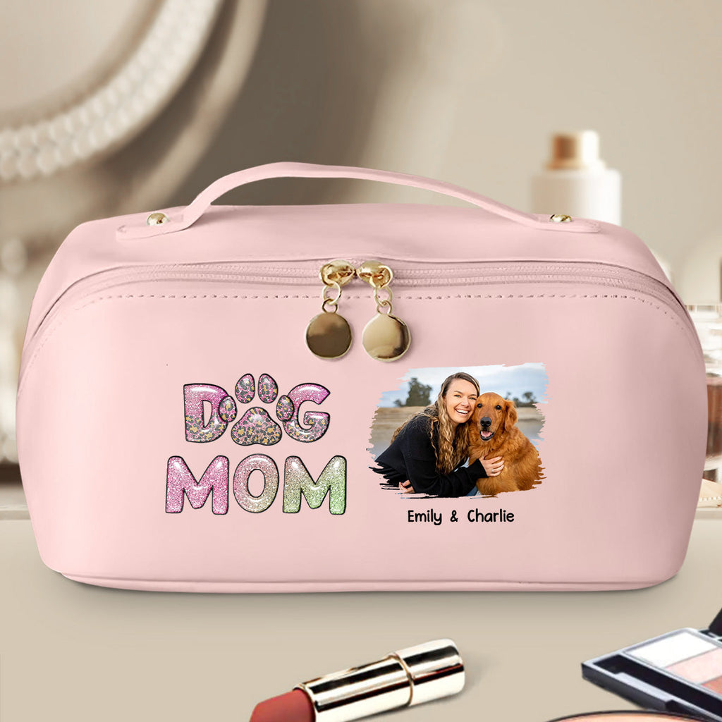 Dog Mom Lovely Chibi Photo - Personalized Leather Makeup Bag