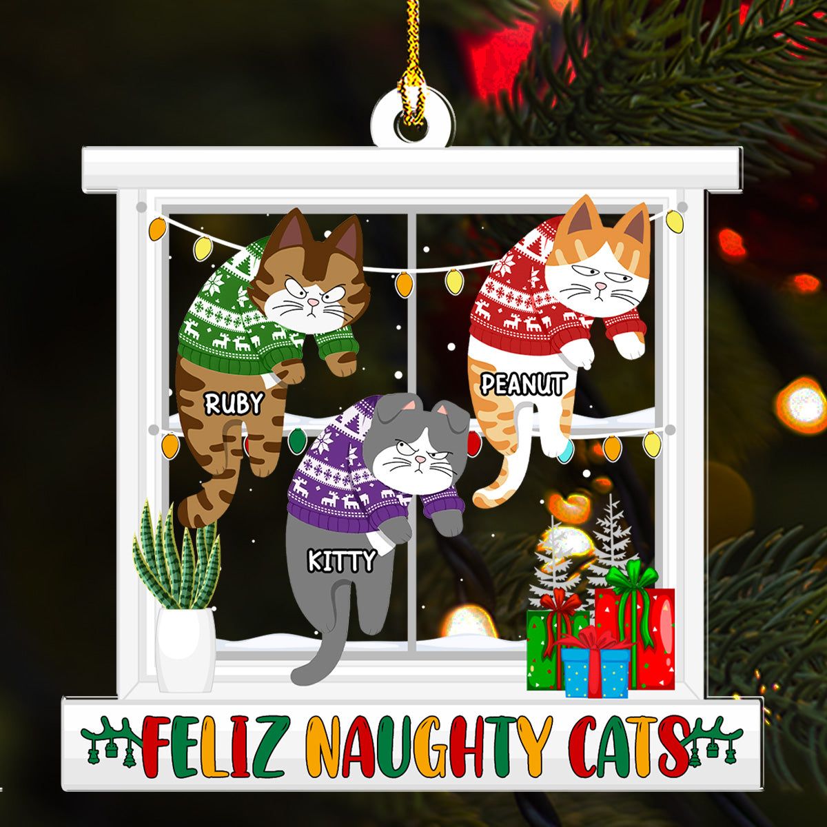 Meowy Christmas - Personalized Acrylic Ornament