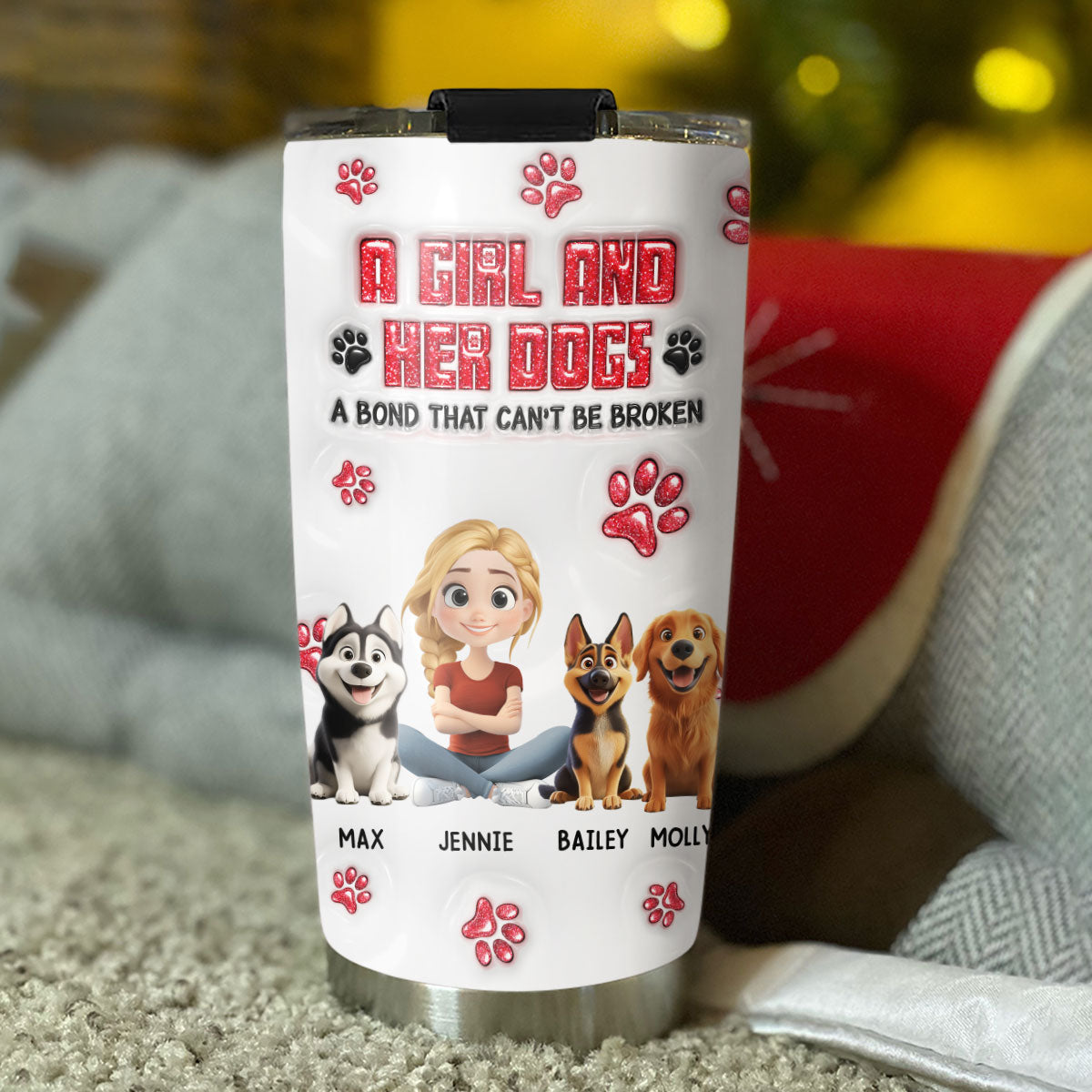 Custom Christmas Birthday Gifts For Dog Lovers • No Space Between Us Daily Ver - Personalized 3D Inflated Effect Tumbler
