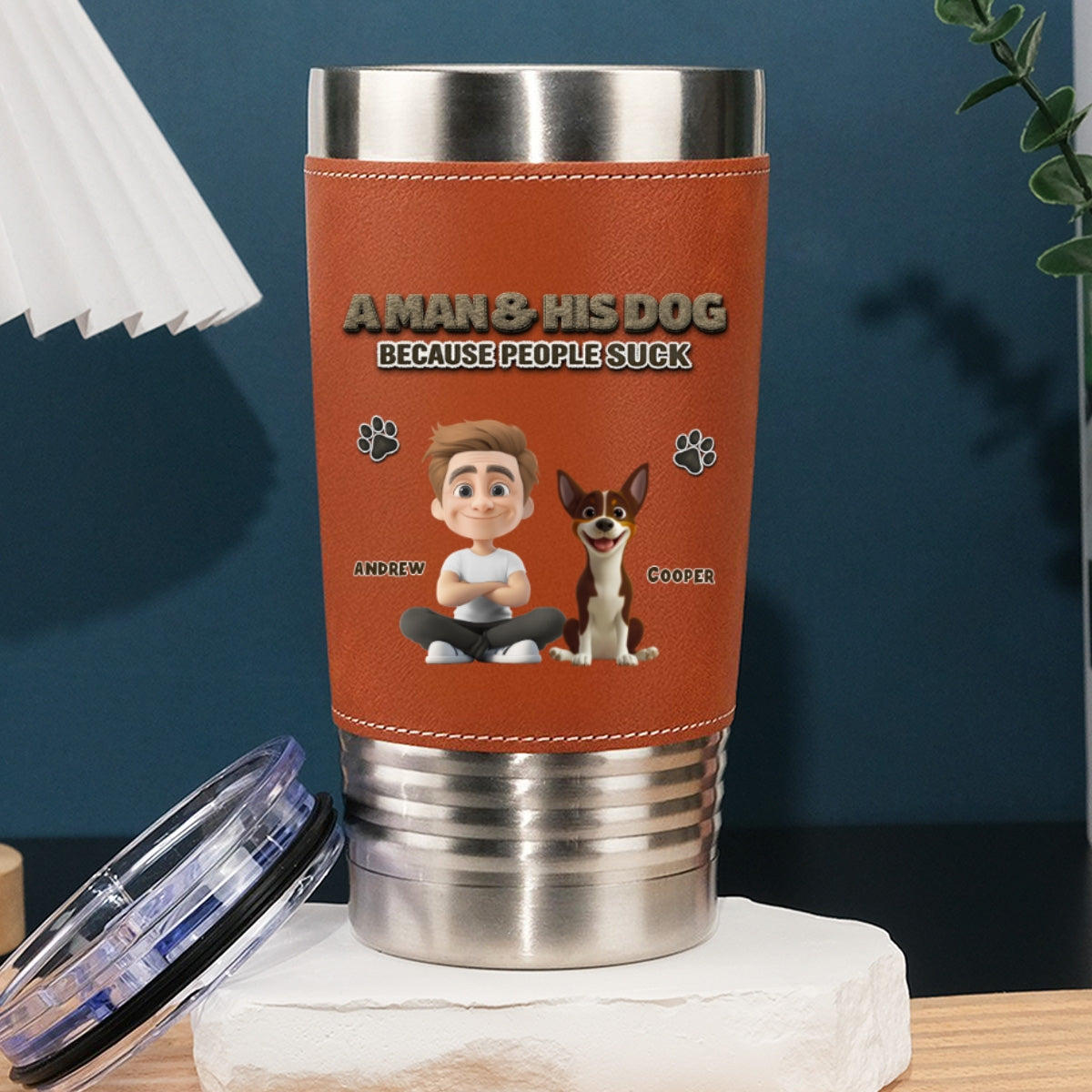 Custom Christmas Birthday Gifts For Dog Dad, Dog Lovers • Silence Dog Time - Personalized Leather Tumbler