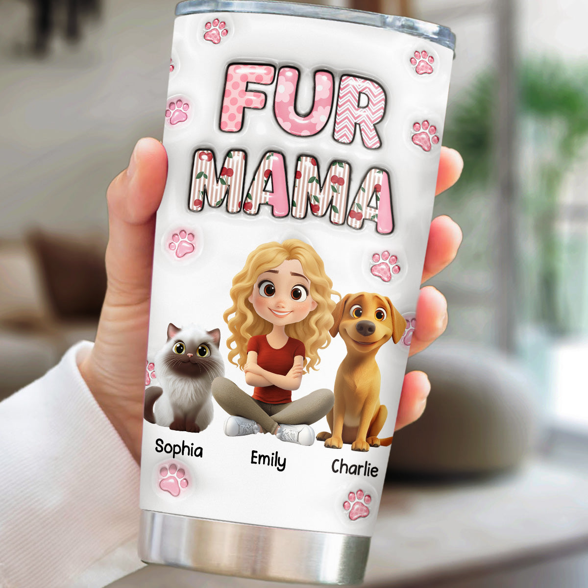 Custom Christmas Birthday Gifts For Pet Mom, Pet Lovers • Cherry On Top Fur Version 2 - Personalized 3D Inflated Effect Tumbler