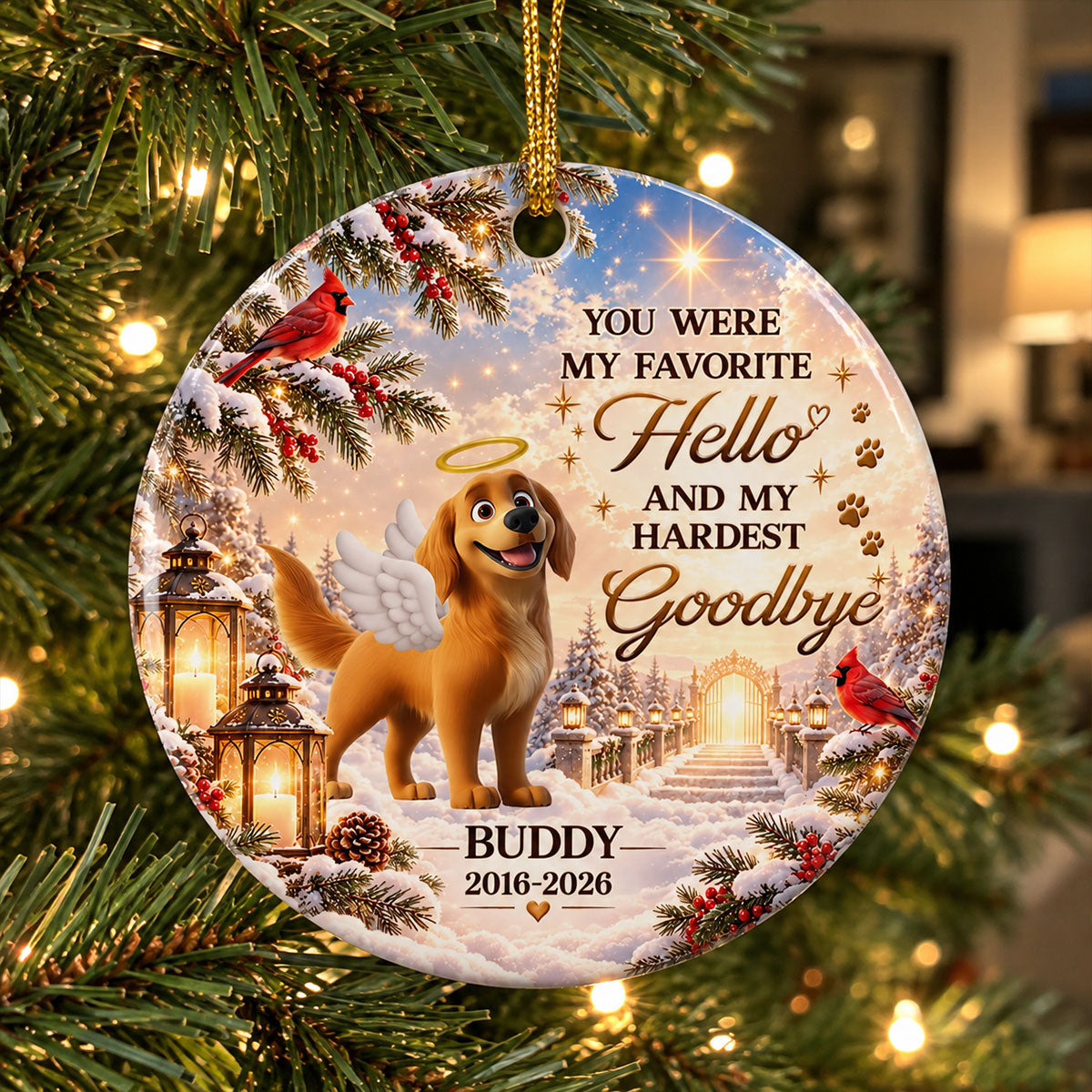 Custom Christmas Decor Home Birthday Gifts For Pet Lovers • Heavenly Paws - Personalized Ceramic Ornament