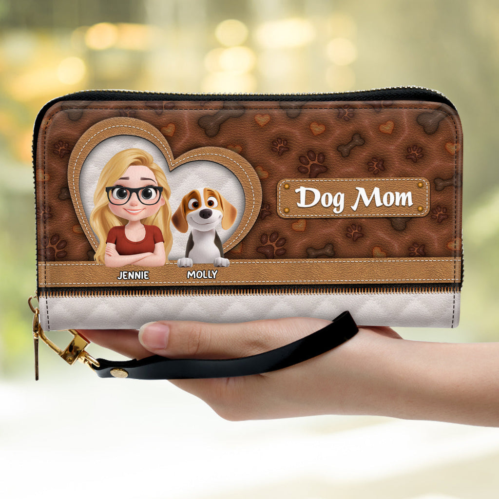 Dog Mom Leopard Cartoon - Personalized 3D Inflated Effect Leather Wallet
