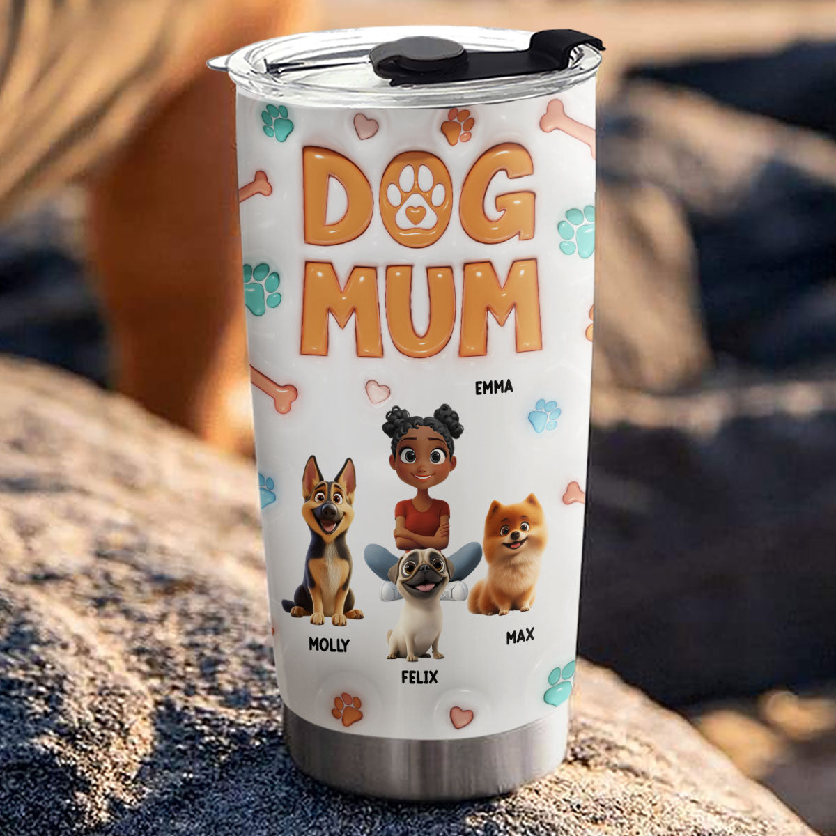Custom Christmas Birthday Gifts For Pet Lovers • Dog Mom Chibi - Personalized 3D Inflated Effect Tumbler