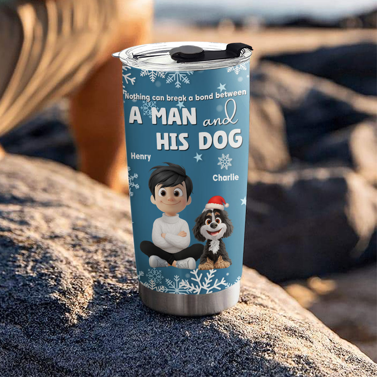 Custom Christmas Birthday Gifts For Dog Dad, Dog Lovers • White Christmas Dad Ver - Personalized Tumbler