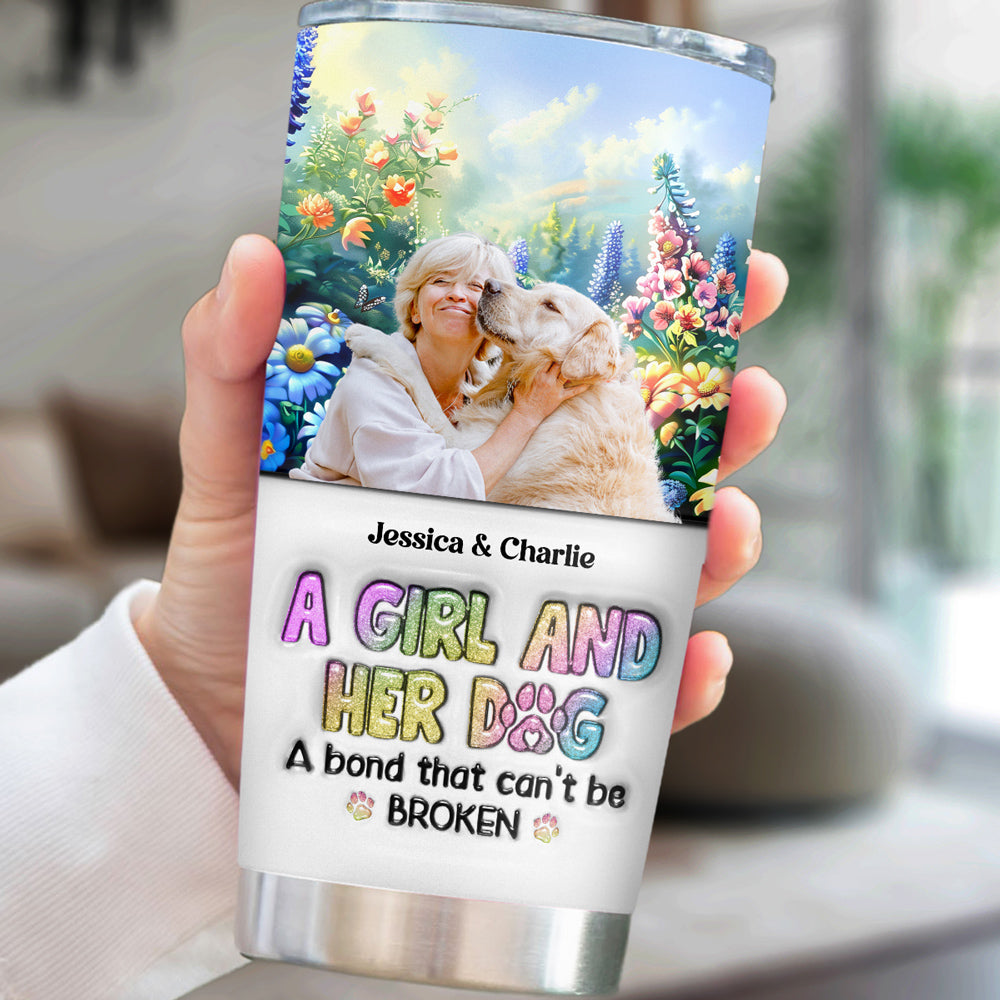 Custom Photo Christmas Birthday Gifts For Cat Mom, Cat Lovers • A Girl And Her Lovely Dog Photo - Personalized 3D Inflated Effect Tumbler
