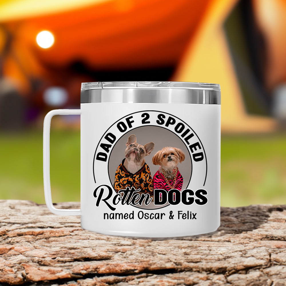 Spoiled Rotten Dog Chibi Cartoon Photo - Personalized 14oz Stainless Steel Tumbler With Handle