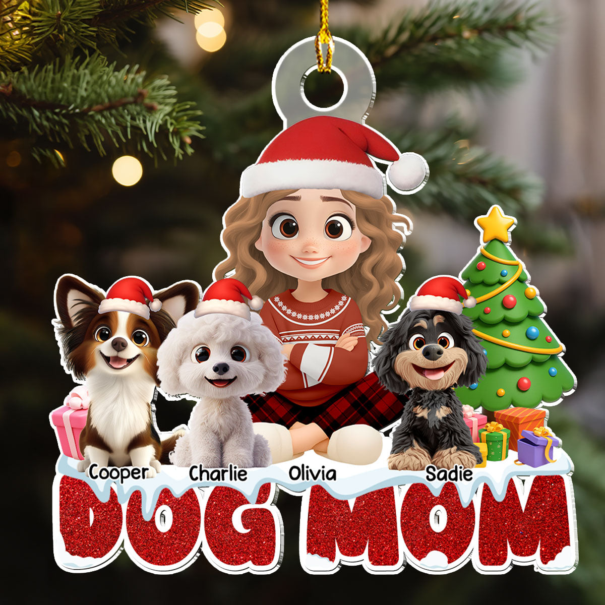 Custom Christmas Decor Home Birthday Gifts For Dog Lovers • Cartoon Dog Mom - Personalized Acrylic Ornament