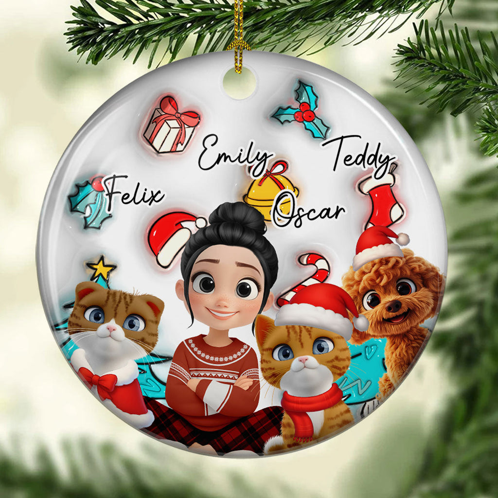 Custom Christmas Decor Home Birthday Gifts For Pet Mom, Pet Lovers • Santa Is Coming To Them - Personalized 3D Inflated Effect Ceramic Ornament