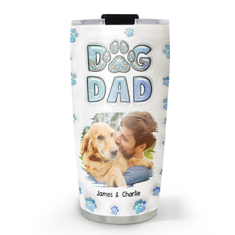 Custom Photo Christmas Birthday Gifts For Dog Dad, Dog Lovers • Dog Dad Handsome Chibi Version Photo - Personalized 3D Inflated Effect Tumbler