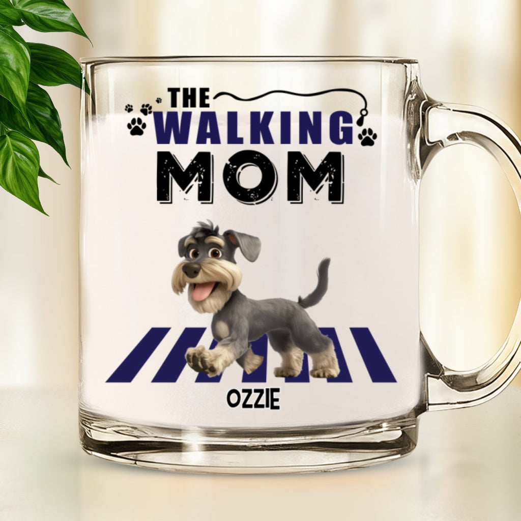 Custom Mother's day Birthday Gifts For Dog Mom, Dog Lovers • Walking Mom Cartoon - Personalized Glass Mug