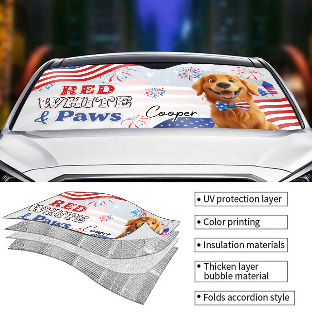 Custom Christmas Birthday Gifts Car Accessories for Dog Parents • Red White Paw - Personalized Car Sunshade