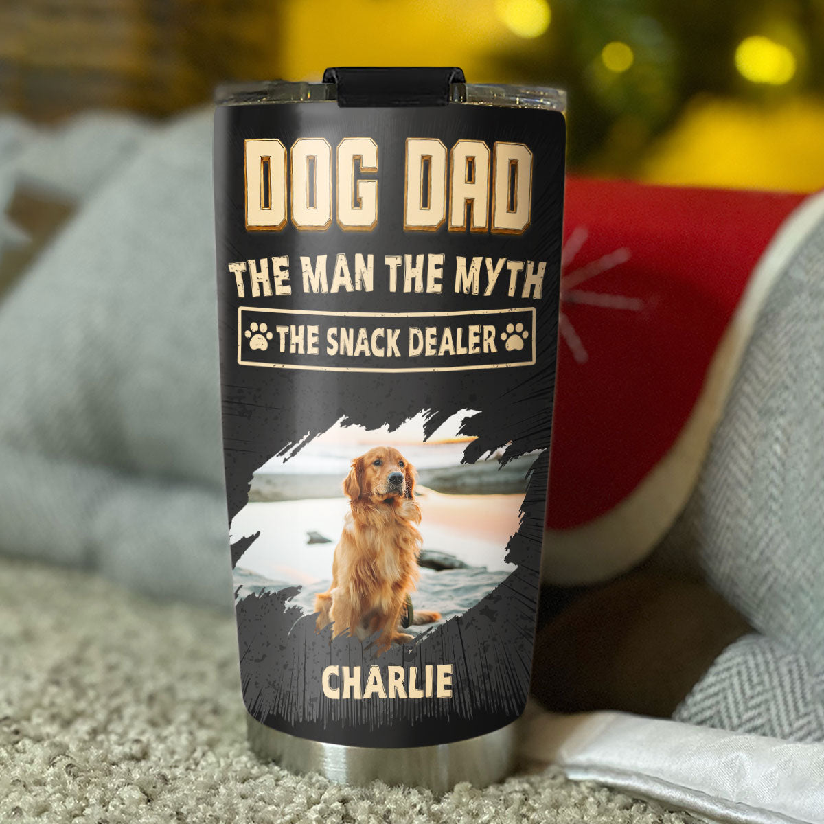 Custom Photo Father's day Birthday Gifts For Dog Dad, Dog Lovers • The Snack Dealer Dog Dad Photo - Personalized Tumbler