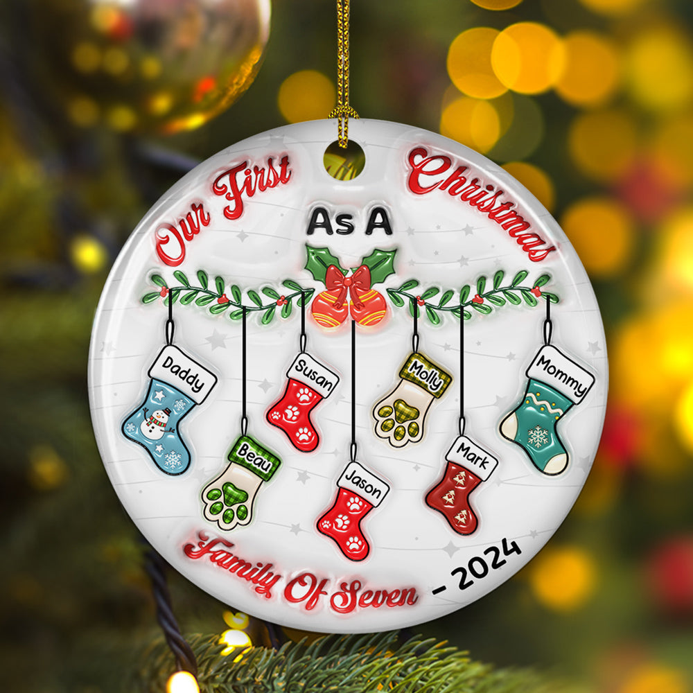 Our First Christmas As A Family - Personalized 3D Inflated Effect Ceramic Ornament