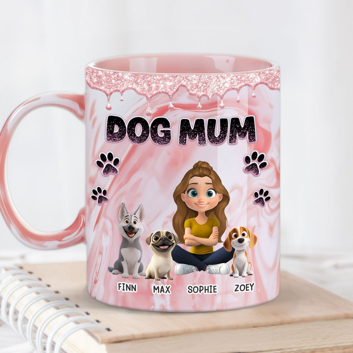 Custom Christmas Birthday Gifts For Pet Lovers • Baby Dog Mom - Personalized Pink Marble Mug