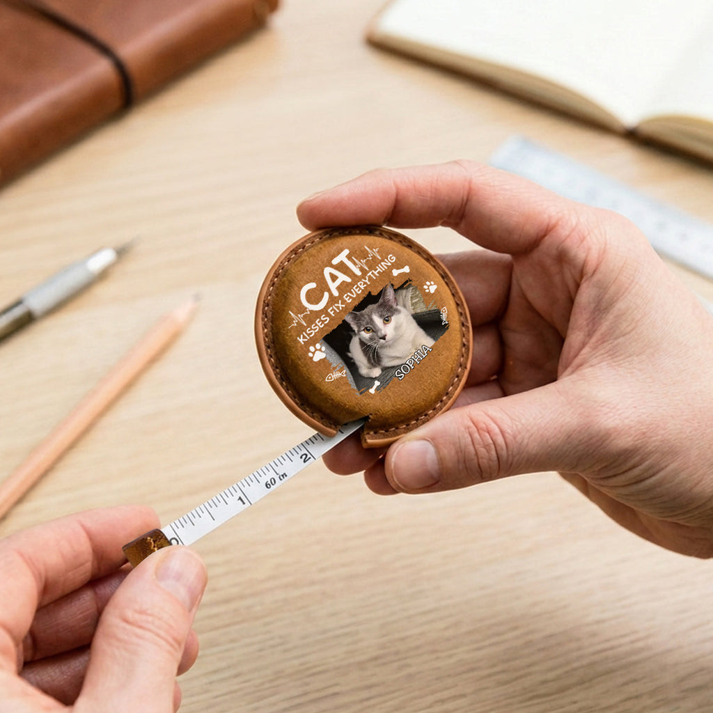 Cat Kisses Photo - Personalized Leather Tape Measure