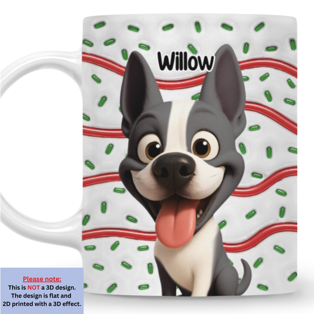 Custom Christmas Birthday Gifts For Dog Lovers • Dog And Cake Cartoon - Personalized 3D Inflated Effect Mug
