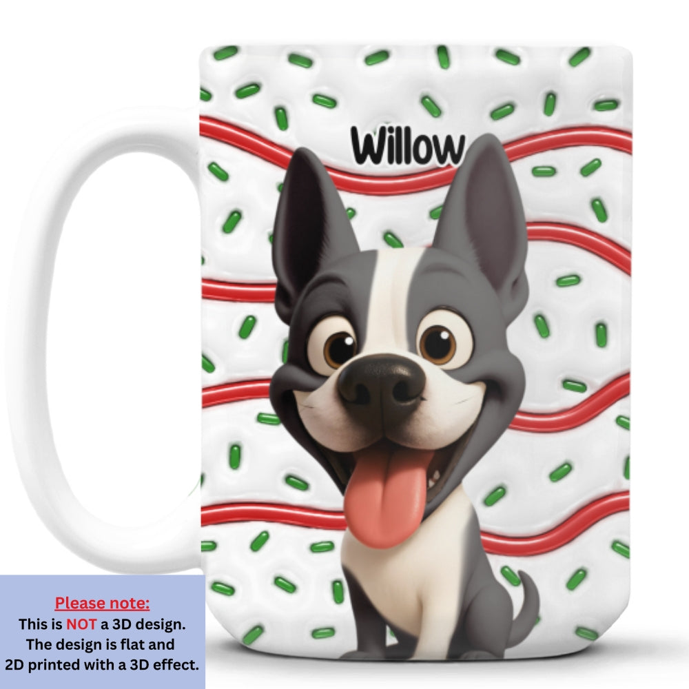 Custom Christmas Birthday Gifts For Dog Lovers • Dog And Cake Cartoon - Personalized 3D Inflated Effect Mug