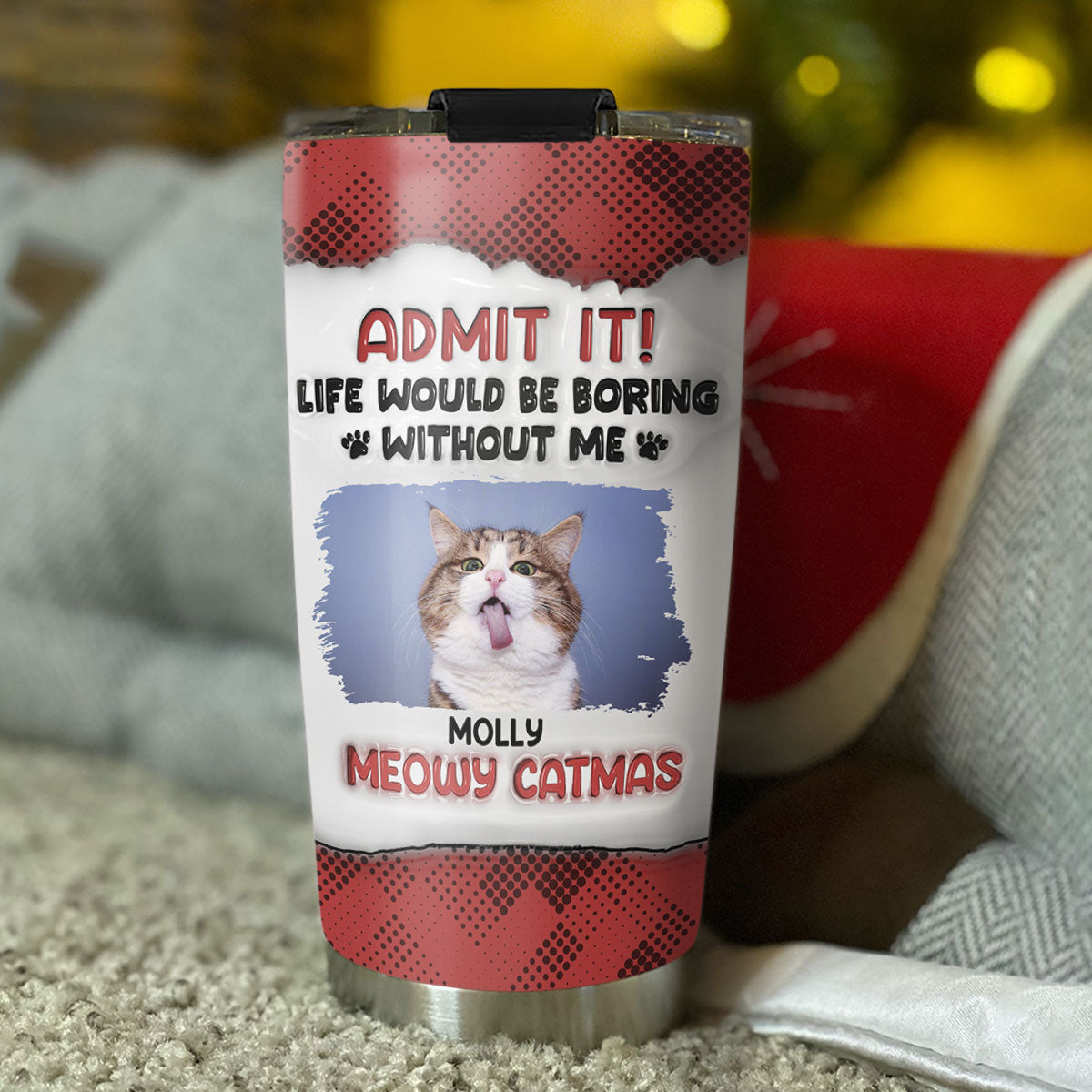 Custom Photo Christmas Birthday Gifts For Cat Lovers • Catmas Dad Mom Photo - Personalized 3D Inflated Effect Tumbler