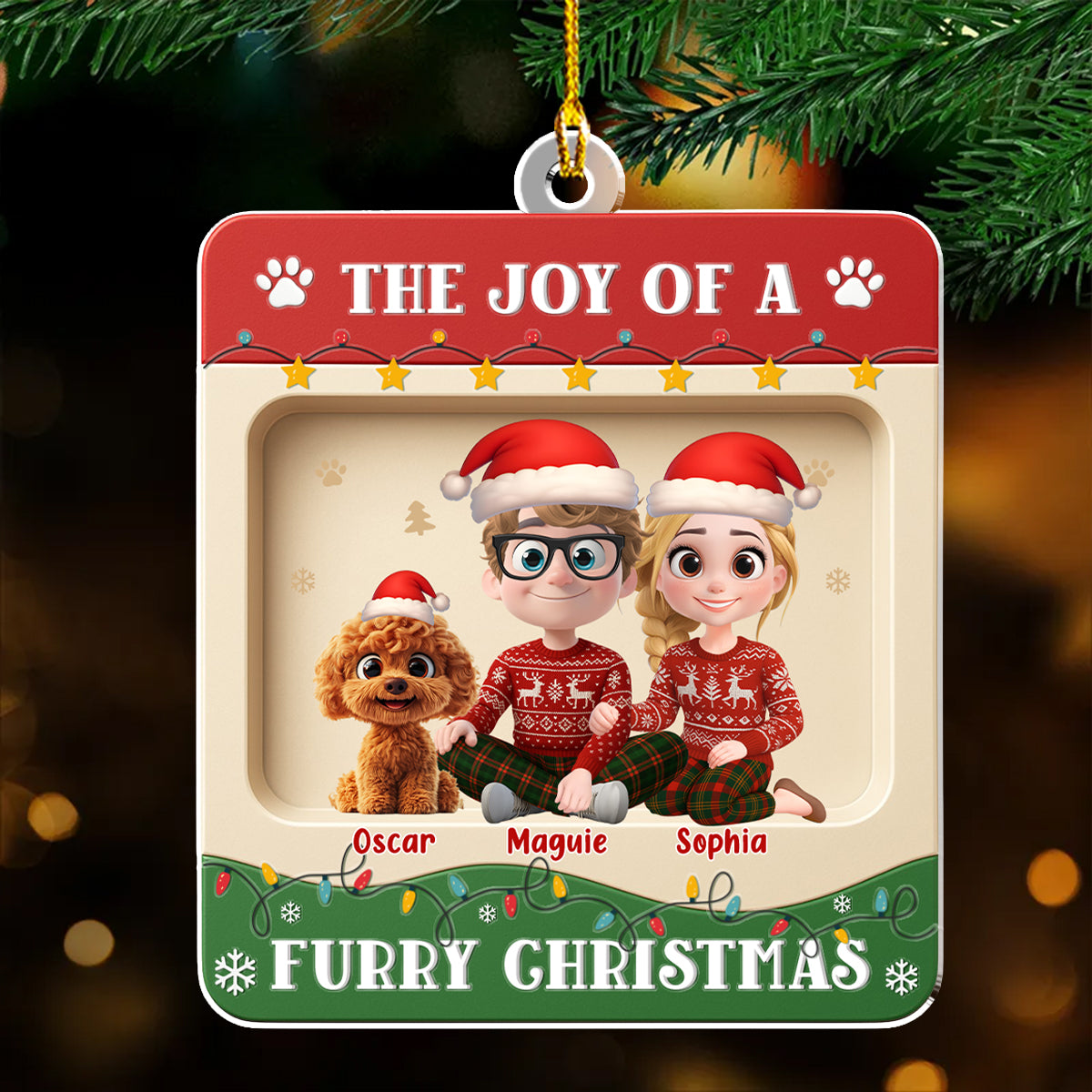 Custom Christmas Decor Home Birthday Gifts For Dog Lovers • Furry Christmas - Personalized 3D Effect Acrylic Ornament