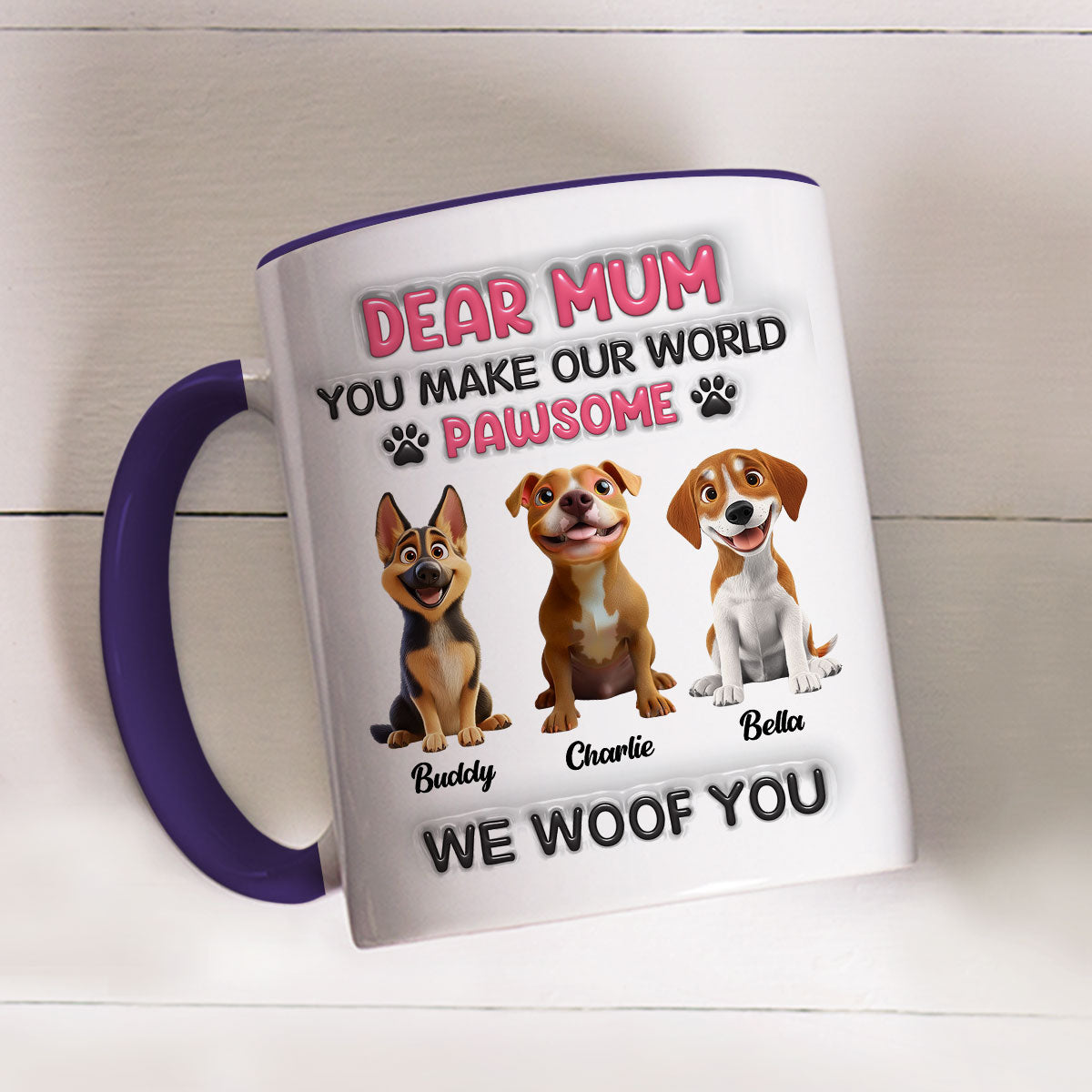 Custom Christmas Birthday Gifts For Dog Mom, Dog Lovers • You Make My World Pawsome - Personalized 3D Inflated Effect Accent Mug