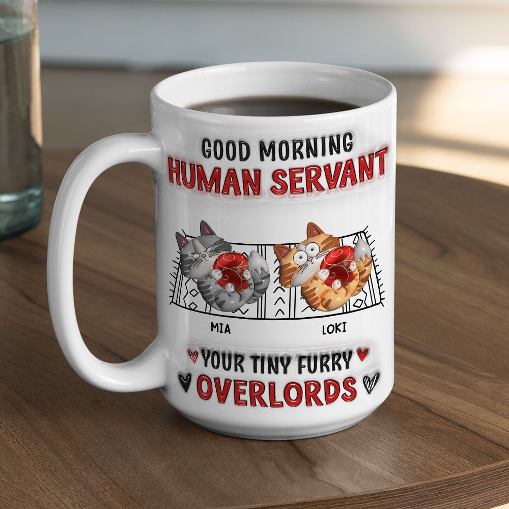 Custom Christmas Birthday Gifts For Cat Lovers • Cats Love Human Servant - Personalized 3D Inflated Effect Mug