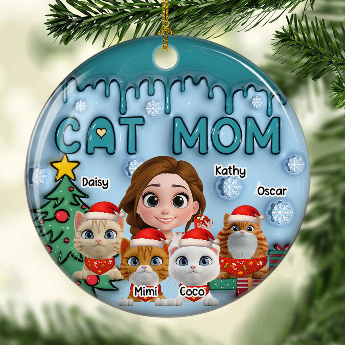 Custom Christmas Decor Home Birthday Gifts For Cat Lovers • Me And Lovely Cat - Personalized 3D Inflated Effect Ceramic Ornament