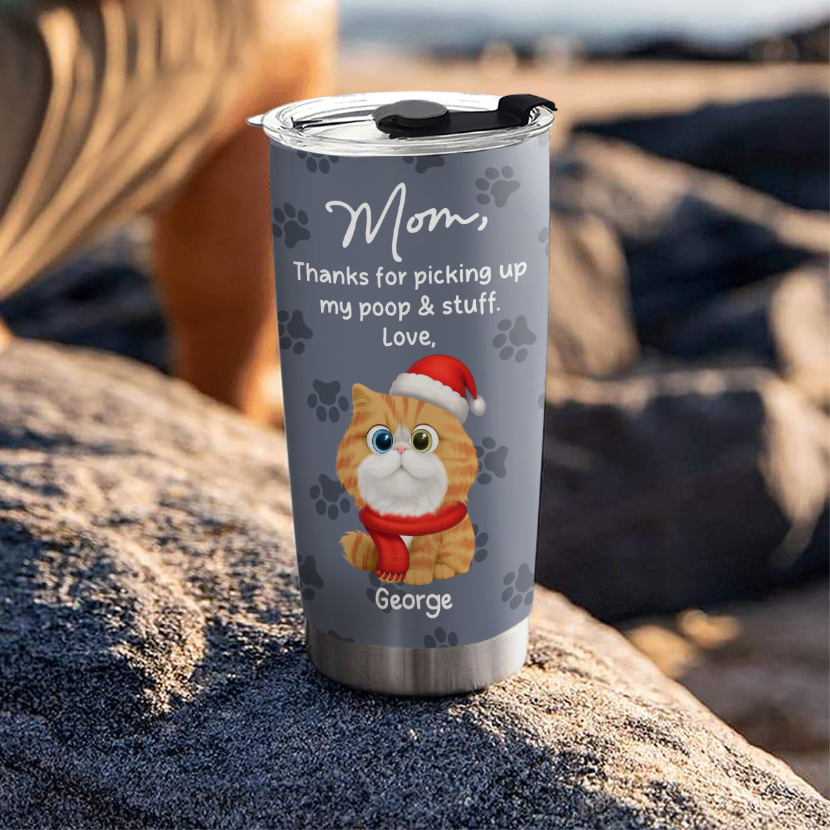 Custom Christmas Birthday Gifts For Cat Lovers • Picking Up My Poo And Stuff Ver Cat - Personalized Tumbler