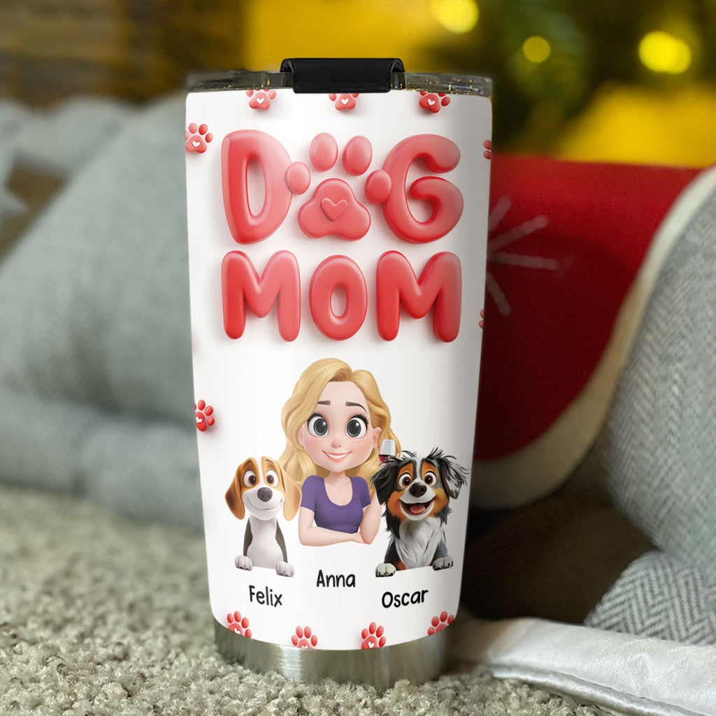 Custom Christmas Birthday Gifts For Dog Mom, Dog Lovers • Dog Mom Cartoon Style - Personalized Tumbler