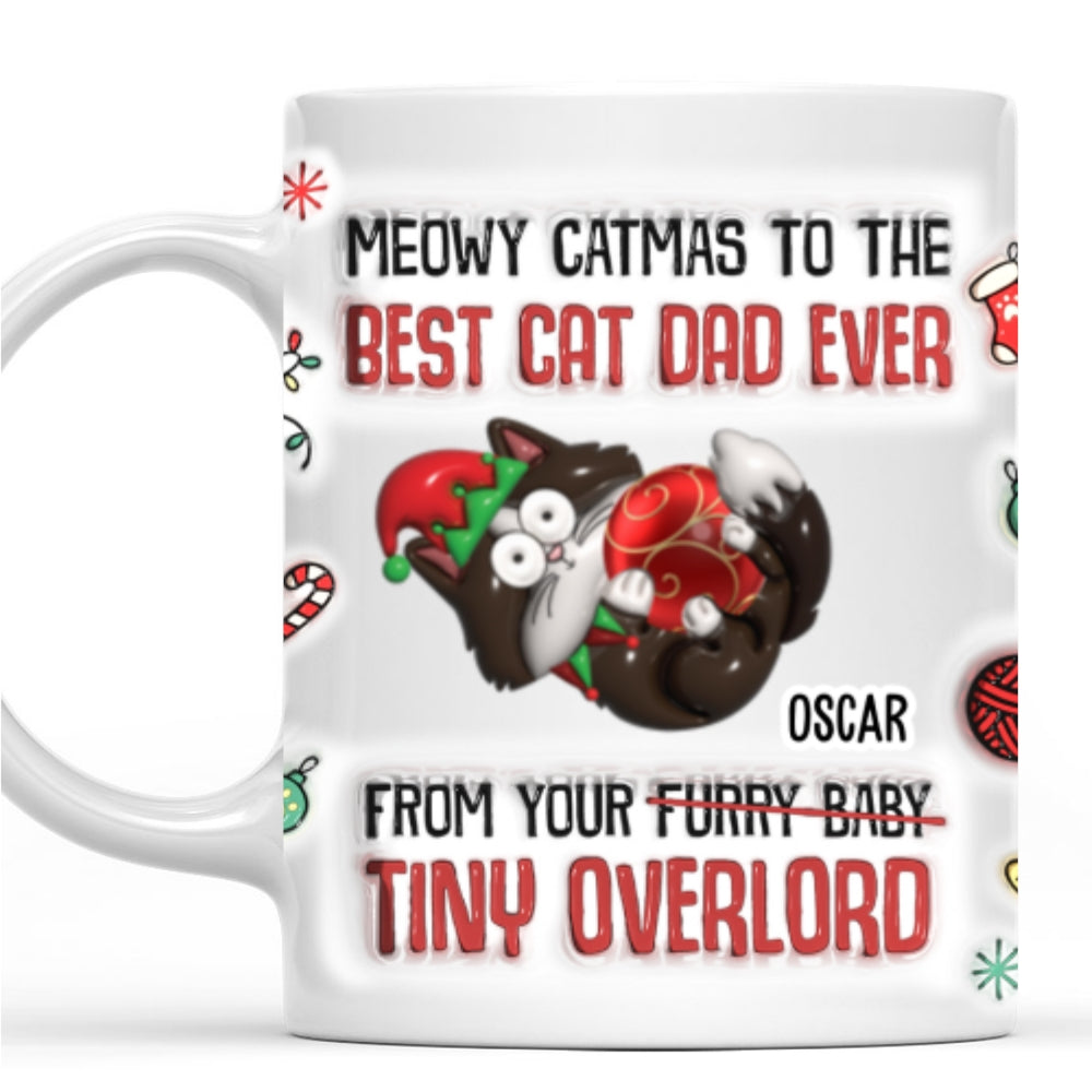 Custom Christmas Birthday Gifts For Cat Lovers • Meowy Catmas To The Best Cat Dad - Personalized 3D Inflated Effect Mug