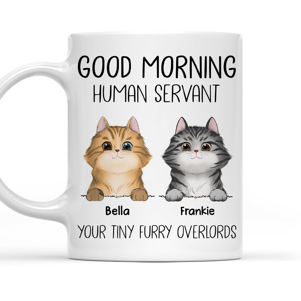 Custom Mother's day Birthday Gifts For Cat Mom, Cat Lovers • Good Morning Human Servant - Personalized Coffee Mug