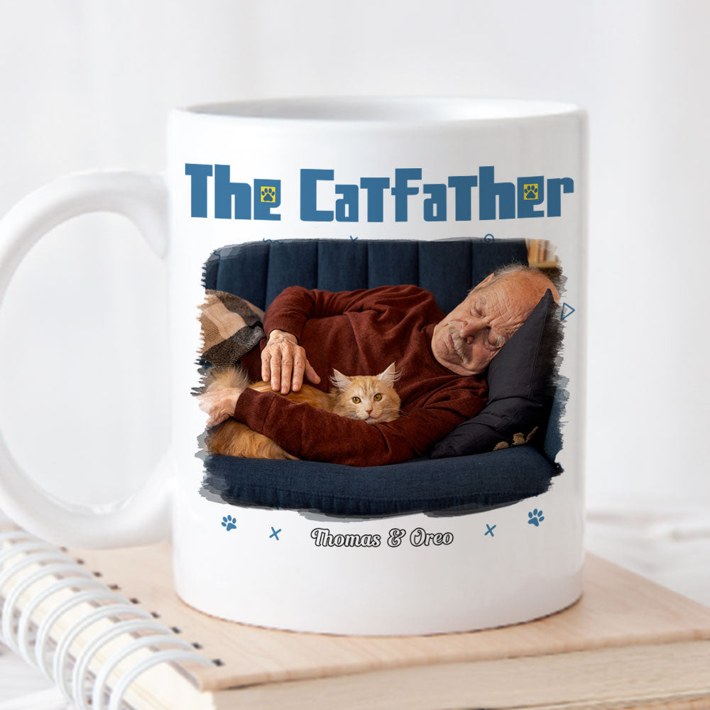 Custom Photo Christmas Birthday Gifts For Cat Dad, Cat Lovers • I Am The Catfather Photo - Personalized Coffee Mug