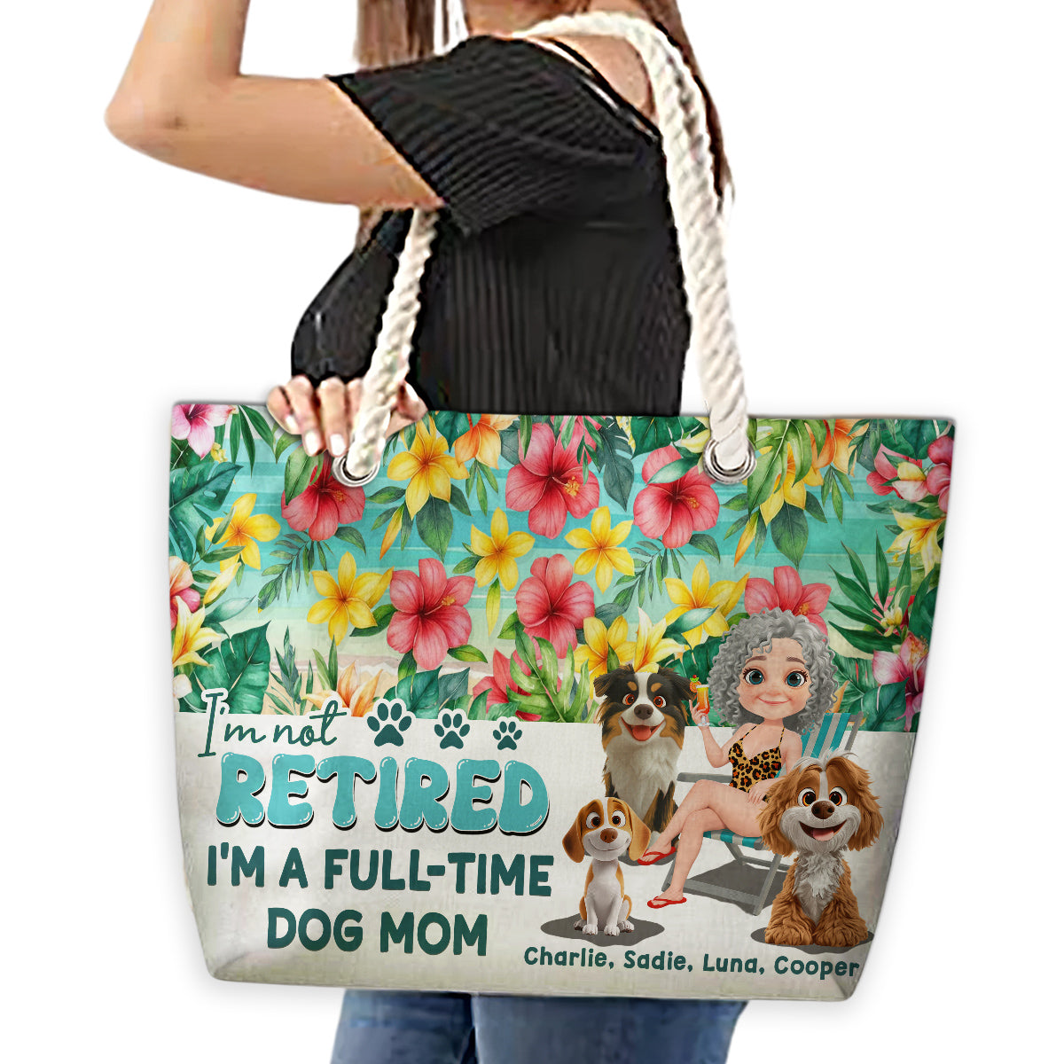 Full Time Dog Mom At The Beach - Personalized Beach Bag