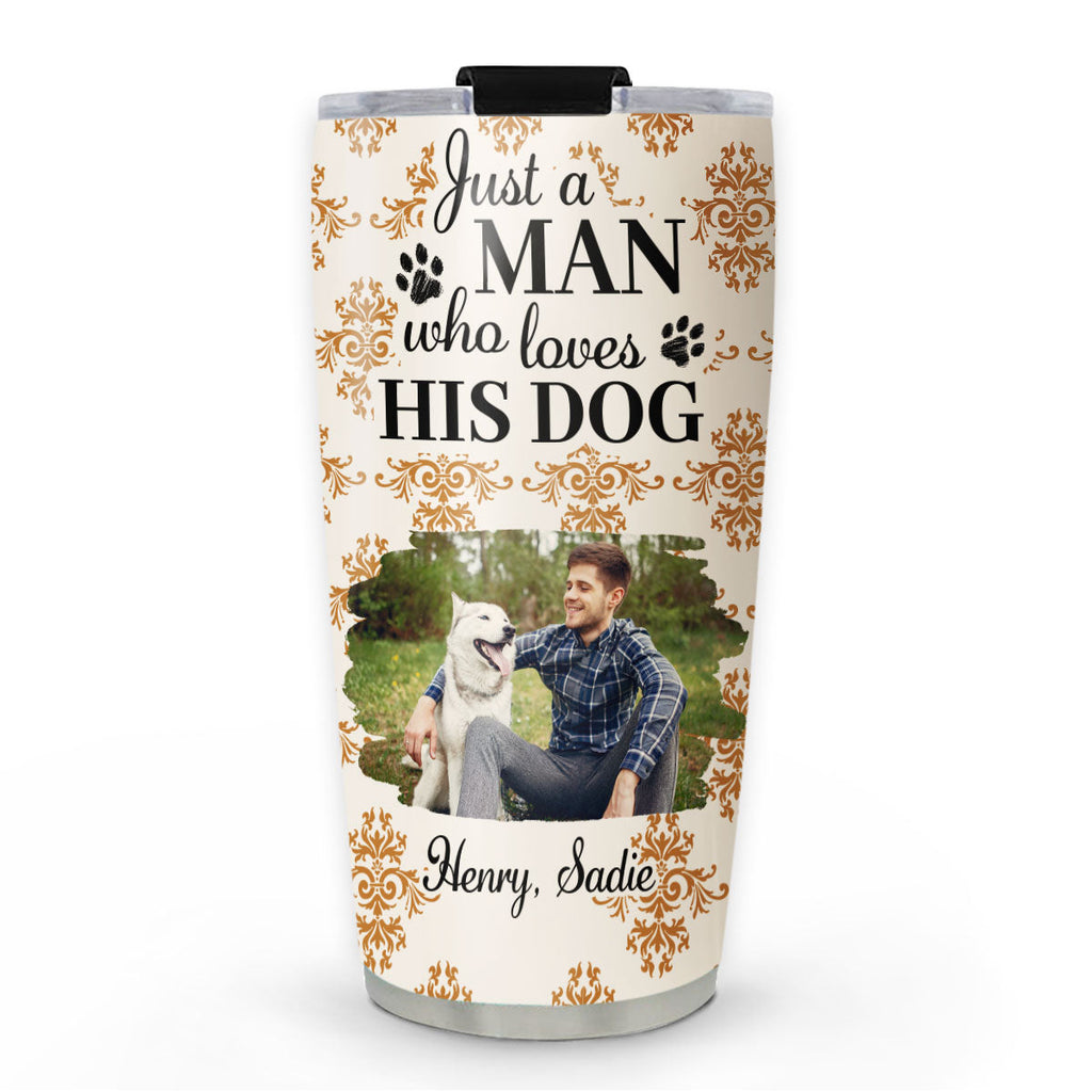 Custom Photo Christmas Birthday Gifts For Dog Dad, Dog Lovers • Pumskin Dog Autumn Ver Man Photo - Personalized Tumbler