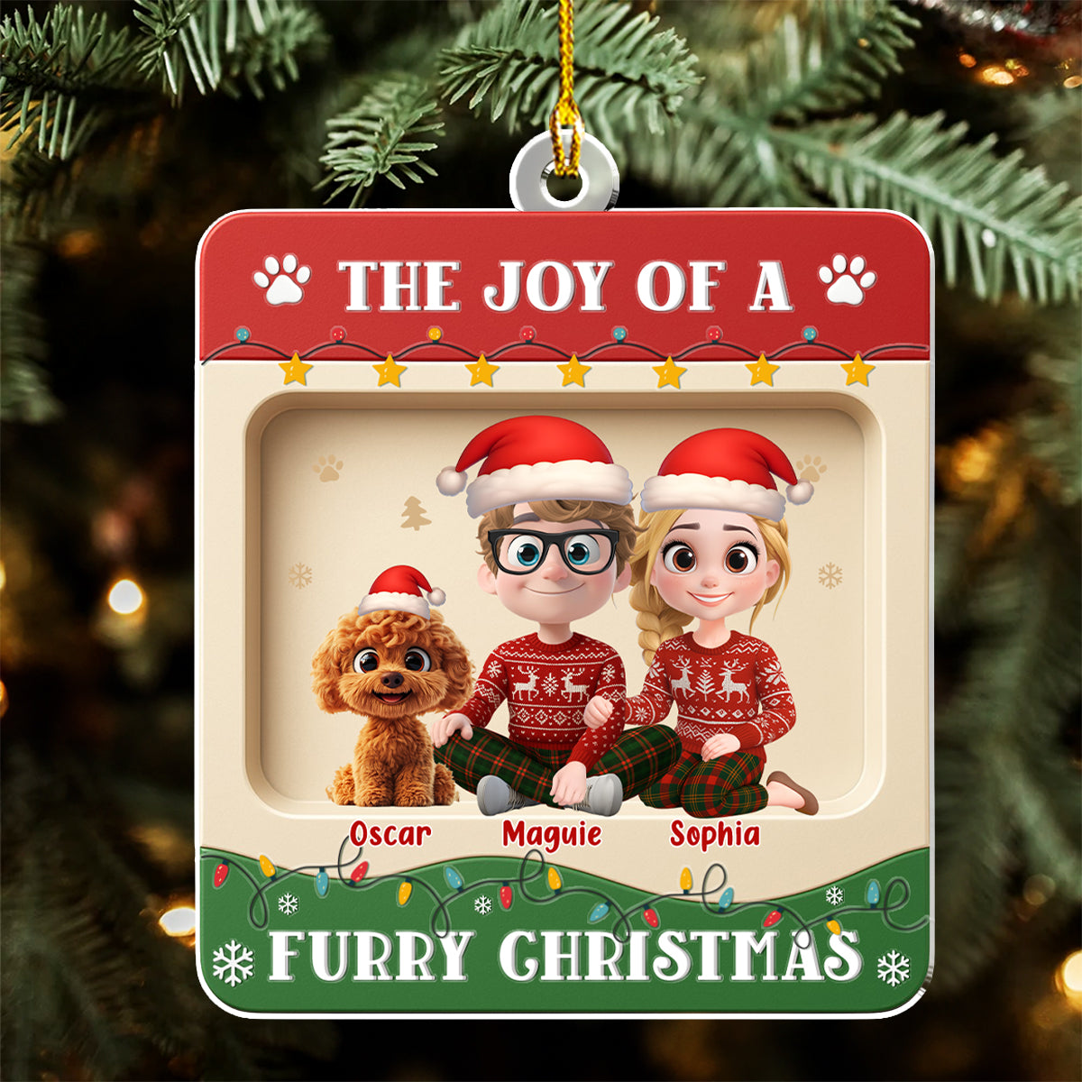 Custom Christmas Decor Home Birthday Gifts For Dog Lovers • Furry Christmas - Personalized 3D Effect Acrylic Ornament