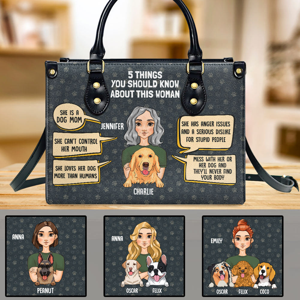 5 Things About Dog Mom - Personalized Leather Bag