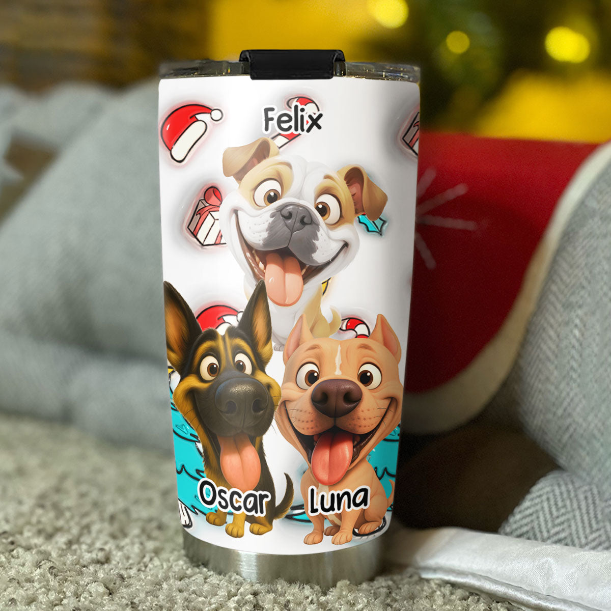 Custom Christmas Birthday Gifts For Dog Mom, Dog Lovers • Santa Is Coming - Personalized 3D Inflated Effect Tumbler