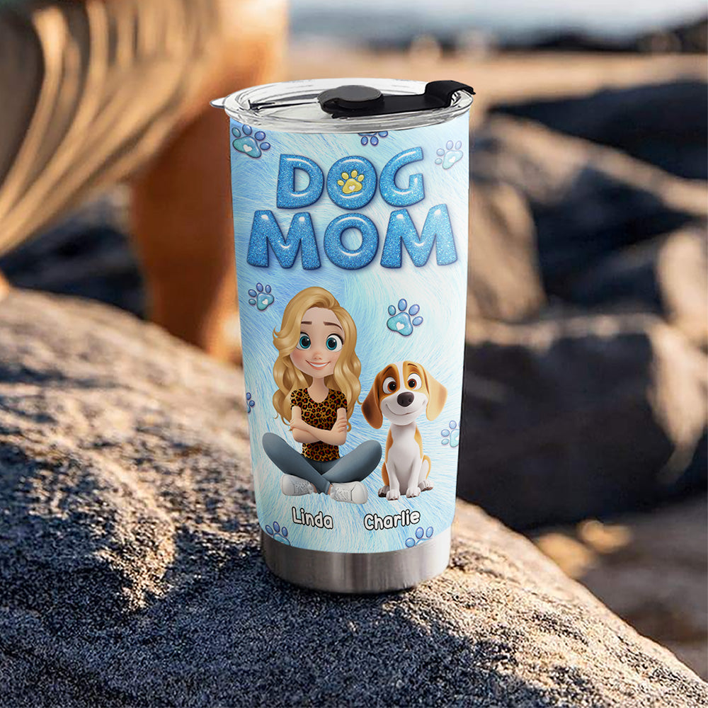 Custom Mother's day Birthday Gifts For Dog Mom, Dog Lovers • Cute Dog Mom - Personalized 3D Inflated Effect Tumbler
