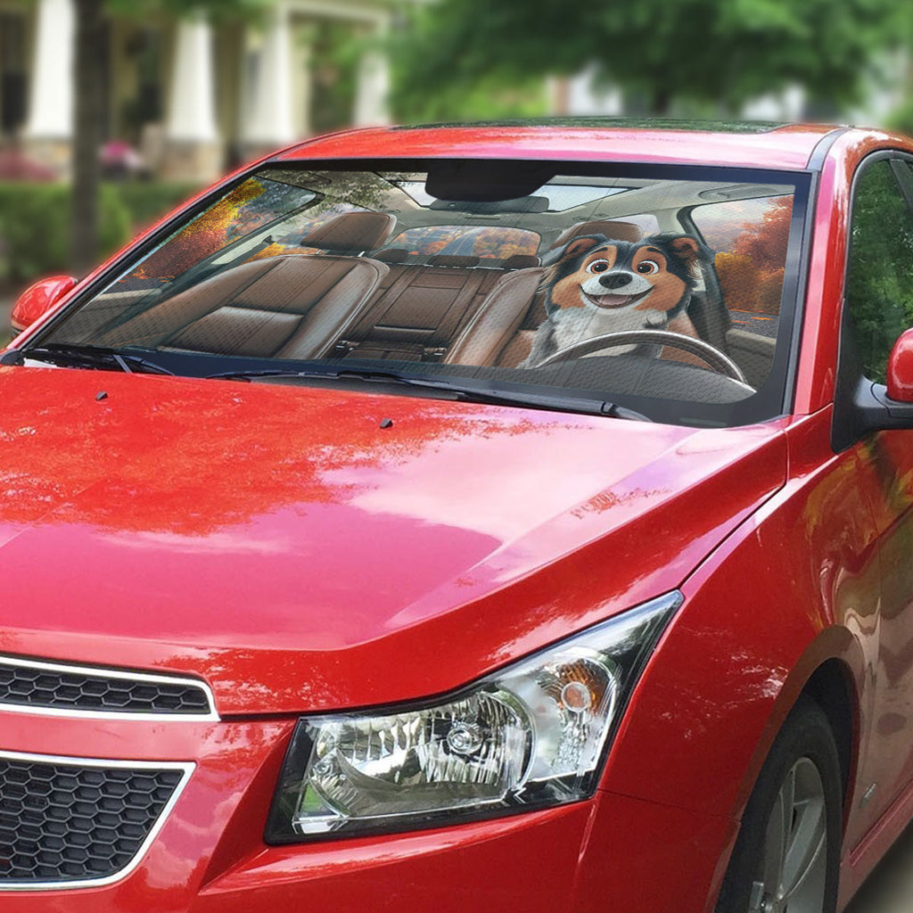 Dog Drives Car - Personalized Car Sunshade