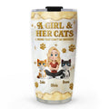 Custom Christmas Birthday Gifts For Cat Mom, Cat Lovers • Girl And Cat Yellow - Personalized 3D Effect Tumbler