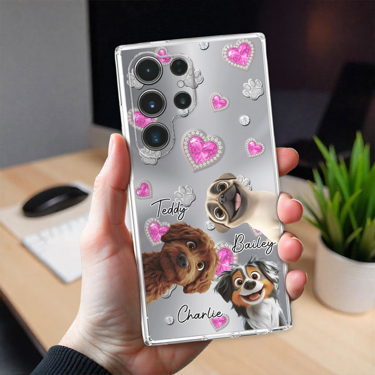 Glitter Cute Cartoon Dogs - Personalized Phone Case